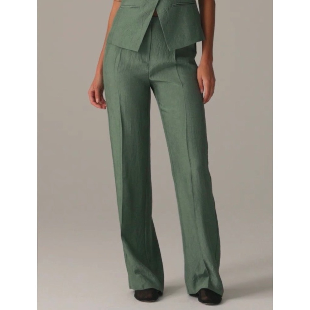 J Crew Essential wide-leg pant in textured satin NWT size‎ 4 green